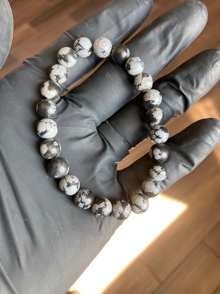 Pulsera Obsidiana copo de nieve (8mm - hilo elástico)