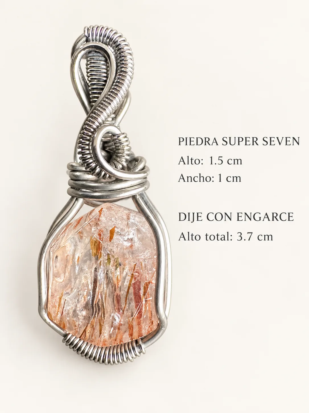 Fotografía 5 de Dije de cuarzo Super Seven en acero inoxidable · Variante A